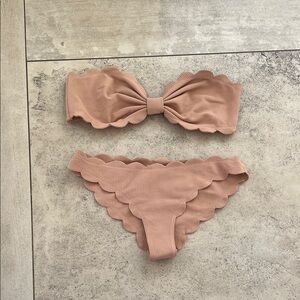 Marysia Scalloped Bandeau Bikini Set in Tan